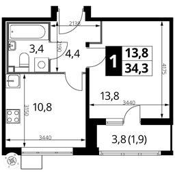 1-BD Apartment Sale, 34.3 sq. m. at Pervyi Lermontovskiy, zhiloy kompleks 1-y Lermontovskiy, Lyubertsy, Moscow Region, Russia #4