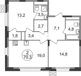 2-BD Apartment Sale, 70.3平方米 at Rezidentsii Skolkovo, Kashtanovaya ulitsa, 1, rabochiy posyolok Zarechye, Odintsovskiy City District, Moscow Region, Russia #2