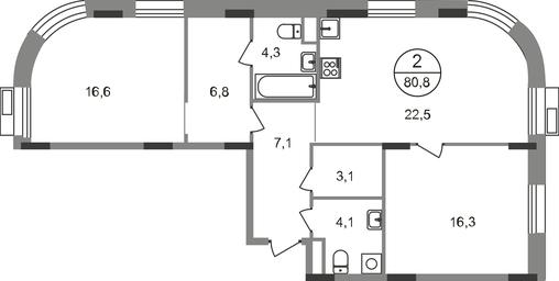 2-BD Apartment Sale, 80.8 sq. m. at Rezidentsii Skolkovo, Kashtanovaya ulitsa, 1, rabochiy posyolok Zarechye, Odintsovskiy City District, Moscow Region, Russia #2