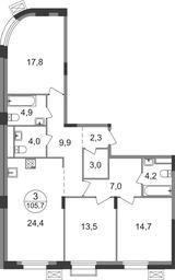 3-BD Apartment Sale, 105.7 sq. m. at Rezidentsii Skolkovo, Kashtanovaya ulitsa, 1, rabochiy posyolok Zarechye, Odintsovskiy City District, Moscow Region, Russia #2