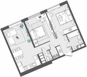 2-BD Apartment Sale, 58.2 sq. m. at Kvartal Rumyantsevo, ulitsa Admirala Kornilova, с1, Mosrentgen Settlement, Moscow, Russia #3