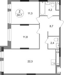 2-BD Apartment Sale, 60.7 sq. m. at Pervyi Moskovskiy, ulitsa Bianki, 1, Moskovskiy, Moscow, Russia #2