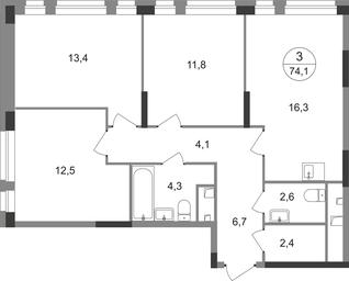 3-BD Apartment Sale, 74.1平方米 at Pervyi Moskovskiy, ulitsa Bianki, 1, Moskovskiy, Moscow, Russia #2 3-BD Apartment Sale, 74.1平方米 at Pervyi Moskovskiy, ulitsa Bianki, 1, Moskovskiy, Moscow, Russia #2