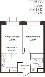 1-BD Apartment Sale, 35.32 sq. m. at Kashtanovaya Roshcha, Solnechnaya ulitsa, posyolok Lesnaya Polyana, derevnya Izmalkovo, Odintsovskiy City District, Moscow Region, Russia #4