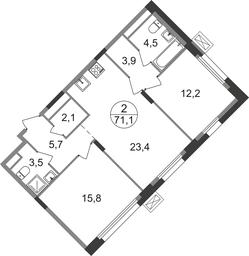 2-BD Apartment Sale, 71.1 sq. m. at Rezidentsii Skolkovo, Kashtanovaya ulitsa, 1, rabochiy posyolok Zarechye, Odintsovskiy City District, Moscow Region, Russia #2