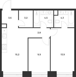 2-BD Apartment Sale, 57.4 sq. m. at Voice Towers, 1st Grayvoronovsky Drive, Moscow, Russia #3