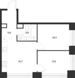 2-BD Apartment Sale, 44.4 sq. m. at Voice Towers, 1st Grayvoronovsky Drive, Moscow, Russia #3