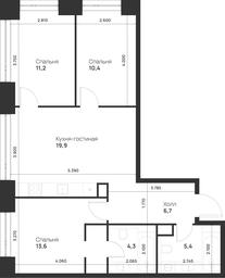 3-BD Apartment Sale, 71.5平方米 at Voice Towers, 1st Grayvoronovsky Drive, Moscow, Russia #4