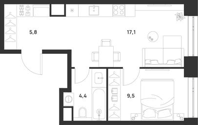 1-BD Apartment Sale, 36.8平方米 at Voice Towers, 1st Grayvoronovsky Drive, Moscow, Russia #4