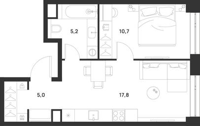 1-BD Apartment Sale, 38.7平方米 at Voice Towers, 1st Grayvoronovsky Drive, Moscow, Russia #4