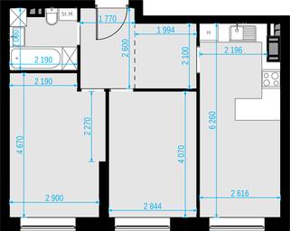 2-BD Apartment Sale, 55.4平方米 at Malevich, Otradnaya Street, 8, Moscow, Russia #2