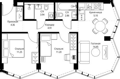 2-BD Apartment Sale, 58.07平方米 at MIRA, Mira Avenue, Moscow, Russia #3