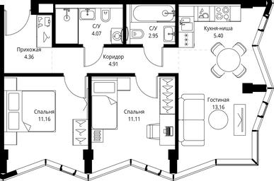 2-BD Apartment Sale, 57.12平方米 at MIRA, Mira Avenue, Moscow, Russia #3
