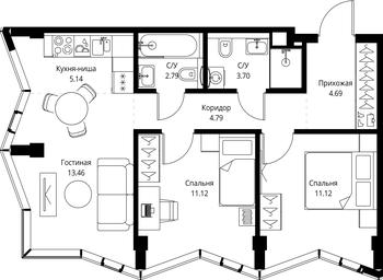 2-BD Apartment Sale, 56.81平方米 at MIRA, Mira Avenue, Moscow, Russia #4