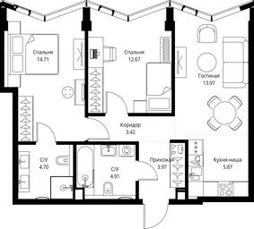 2-BD Apartment Sale, 64.22平方米 at MIRA, Mira Avenue, Moscow, Russia #3 2-BD Apartment Sale, 64.22平方米 at MIRA, Mira Avenue, Moscow, Russia #3