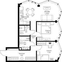 2-BD Apartment Sale, 64.11平方米 at MIRA, Mira Avenue, Moscow, Russia #4
