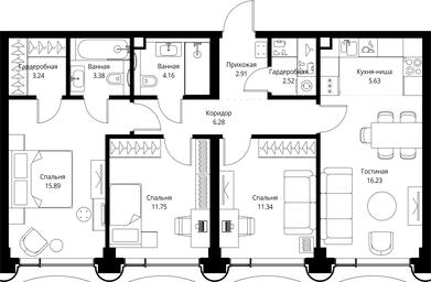 3-BD Apartment Sale, 83.33平方米 at MIRA, Mira Avenue, Moscow, Russia #3