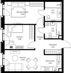 2-BD Apartment Sale, 62.09平方米 at MIRA, Mira Avenue, Moscow, Russia #2