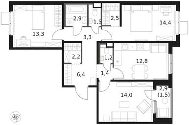 3-BD Apartment Sale, 77.4 sq. m. at 1 Himkinskij, zhiloy kompleks 1-y Khimkinskiy, kvartal Mezhdunarodny, mikrorayon Klyazma-Starbeyevo, Khimki, Moscow Region, Russia #3 3-BD Apartment Sale, 77.4 sq. m. at 1 Himkinskij, zhiloy kompleks 1-y Khimkinskiy, kvartal Mezhdunarodny, mikrorayon Klyazma-Starbeyevo, Khimki, Moscow Region, Russia #3