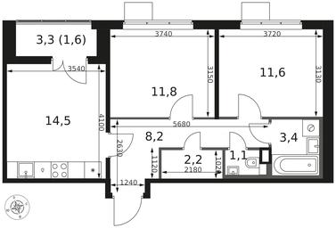 2-BD Apartment Sale, 54.4 sq. m. at 1 Himkinskij, zhiloy kompleks 1-y Khimkinskiy, kvartal Mezhdunarodny, mikrorayon Klyazma-Starbeyevo, Khimki, Moscow Region, Russia #4