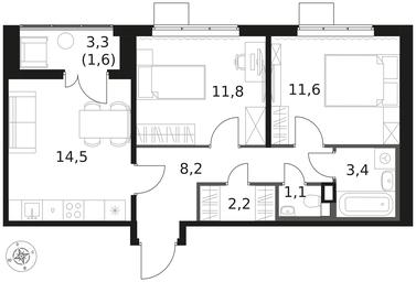 2-BD Apartment Sale, 54.4 sq. m. at 1 Himkinskij, zhiloy kompleks 1-y Khimkinskiy, kvartal Mezhdunarodny, mikrorayon Klyazma-Starbeyevo, Khimki, Moscow Region, Russia #3