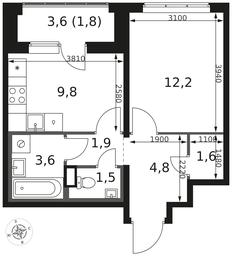 1-BD Apartment Sale, 37.2 sq. m. at 1 Himkinskij, zhiloy kompleks 1-y Khimkinskiy, kvartal Mezhdunarodny, mikrorayon Klyazma-Starbeyevo, Khimki, Moscow Region, Russia #4