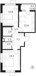 2-BD Apartment Sale, 57.3平方米 at 1 Himkinskij, zhiloy kompleks 1-y Khimkinskiy, kvartal Mezhdunarodny, mikrorayon Klyazma-Starbeyevo, Khimki, Moscow Region, Russia #3