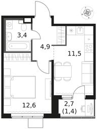 1-BD Apartment Sale, 33.8 sq. m. at 1 Himkinskij, zhiloy kompleks 1-y Khimkinskiy, kvartal Mezhdunarodny, mikrorayon Klyazma-Starbeyevo, Khimki, Moscow Region, Russia #3