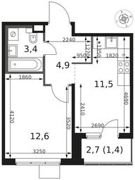 1-BD Apartment Sale, 33.8 sq. m. at 1 Himkinskij, zhiloy kompleks 1-y Khimkinskiy, kvartal Mezhdunarodny, mikrorayon Klyazma-Starbeyevo, Khimki, Moscow Region, Russia #2