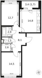 2-BD Apartment Sale, 58.8平方米 at 1 Himkinskij, zhiloy kompleks 1-y Khimkinskiy, kvartal Mezhdunarodny, mikrorayon Klyazma-Starbeyevo, Khimki, Moscow Region, Russia #4