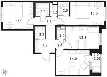 3-BD Apartment Sale, 78.6 sq. m. at 1 Himkinskij, zhiloy kompleks 1-y Khimkinskiy, kvartal Mezhdunarodny, mikrorayon Klyazma-Starbeyevo, Khimki, Moscow Region, Russia #3 3-BD Apartment Sale, 78.6 sq. m. at 1 Himkinskij, zhiloy kompleks 1-y Khimkinskiy, kvartal Mezhdunarodny, mikrorayon Klyazma-Starbeyevo, Khimki, Moscow Region, Russia #3