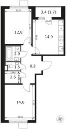 2-BD Apartment Sale, 59.2 sq. m. at 1 Himkinskij, zhiloy kompleks 1-y Khimkinskiy, kvartal Mezhdunarodny, mikrorayon Klyazma-Starbeyevo, Khimki, Moscow Region, Russia #4