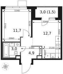 1-BD Apartment Sale, 33.8 sq. m. at 1 Himkinskij, zhiloy kompleks 1-y Khimkinskiy, kvartal Mezhdunarodny, mikrorayon Klyazma-Starbeyevo, Khimki, Moscow Region, Russia #4
