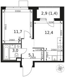 1-BD Apartment Sale, 33.6平方米 at 1 Himkinskij, zhiloy kompleks 1-y Khimkinskiy, kvartal Mezhdunarodny, mikrorayon Klyazma-Starbeyevo, Khimki, Moscow Region, Russia #2