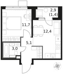 1-BD Apartment Sale, 33.6平方米 at 1 Himkinskij, zhiloy kompleks 1-y Khimkinskiy, kvartal Mezhdunarodny, mikrorayon Klyazma-Starbeyevo, Khimki, Moscow Region, Russia #3