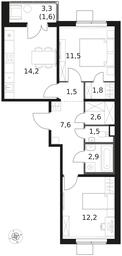 2-BD Apartment Sale, 57.4 sq. m. at 1 Himkinskij, zhiloy kompleks 1-y Khimkinskiy, kvartal Mezhdunarodny, mikrorayon Klyazma-Starbeyevo, Khimki, Moscow Region, Russia #3