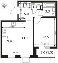 2-BD Apartment Sale, 45.5 sq. m. at 1 Himkinskij, zhiloy kompleks 1-y Khimkinskiy, kvartal Mezhdunarodny, mikrorayon Klyazma-Starbeyevo, Khimki, Moscow Region, Russia #2