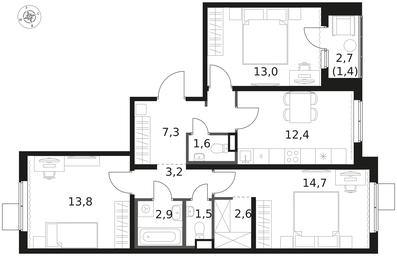 3-BD Apartment Sale, 74.4 sq. m. at 1 Himkinskij, zhiloy kompleks 1-y Khimkinskiy, kvartal Mezhdunarodny, mikrorayon Klyazma-Starbeyevo, Khimki, Moscow Region, Russia #3 3-BD Apartment Sale, 74.4 sq. m. at 1 Himkinskij, zhiloy kompleks 1-y Khimkinskiy, kvartal Mezhdunarodny, mikrorayon Klyazma-Starbeyevo, Khimki, Moscow Region, Russia #3