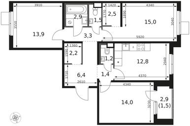 3-BD Apartment Sale, 78.6平方米 at 1 Himkinskij, zhiloy kompleks 1-y Khimkinskiy, kvartal Mezhdunarodny, mikrorayon Klyazma-Starbeyevo, Khimki, Moscow Region, Russia #4