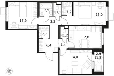 3-BD Apartment Sale, 78.6平方米 at 1 Himkinskij, zhiloy kompleks 1-y Khimkinskiy, kvartal Mezhdunarodny, mikrorayon Klyazma-Starbeyevo, Khimki, Moscow Region, Russia #3