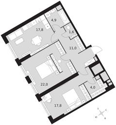3-BD Apartment Sale, 79.1平方米 at Arkhitektor, Akademika Volgina Street, 2Д, Moscow, Russia #3