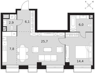 2-BD Apartment Sale, 62.9 sq. m. at Sydney City, Shenogina Street, 2, Moscow, Russia #3