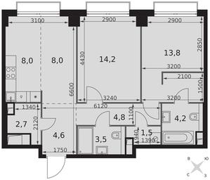 2-BD Apartment Sale, 65.3平方米 at Sydney City, Shenogina Street, 2, Moscow, Russia #4