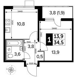 1-BD Apartment Sale, 34.4 sq. m. at Pervyi Lermontovskiy, zhiloy kompleks 1-y Lermontovskiy, Lyubertsy, Moscow Region, Russia #2