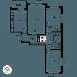 Продажа 3-комн. квартиры, 85,3 м² в ЖК «Первый Шереметьевский», Комсомольская улица, 16, Химки, Московская область, Россия #2 Продажа 3-комн. квартиры, 85,3 м² в ЖК «Первый Шереметьевский», Комсомольская улица, 16, Химки, Московская область, Россия #2
