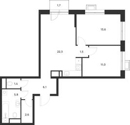 1-BD Apartment Sale, 64.8 sq. m. at Газопровод, Sosenskoye Settlement, Moscow, Russia #3