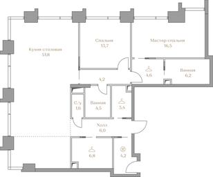 2-BD Apartment Sale, 123.5 sq. m. at Luzhniki Collection, Luzhnetskaya Embankment, 2/4с17, Moscow, Russia #2