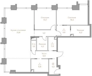 2-BD Apartment Sale, 123.5 sq. m. at Luzhniki Collection, Luzhnetskaya Embankment, 2/4с17, Moscow, Russia #4