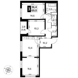 3-BD Apartment Sale, 69.6 sq. m. at Yzhnaya Bitsa, Yuzhnaya Bitsa Residential Complex, posyolok Bittsa, Leninskiy City District, Moscow Region, Russia #2