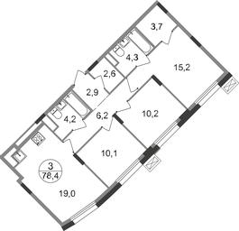 3-BD Apartment Sale, 78.4 sq. m. at Rezidentsii Skolkovo, Kashtanovaya ulitsa, 1, rabochiy posyolok Zarechye, Odintsovskiy City District, Moscow Region, Russia #4